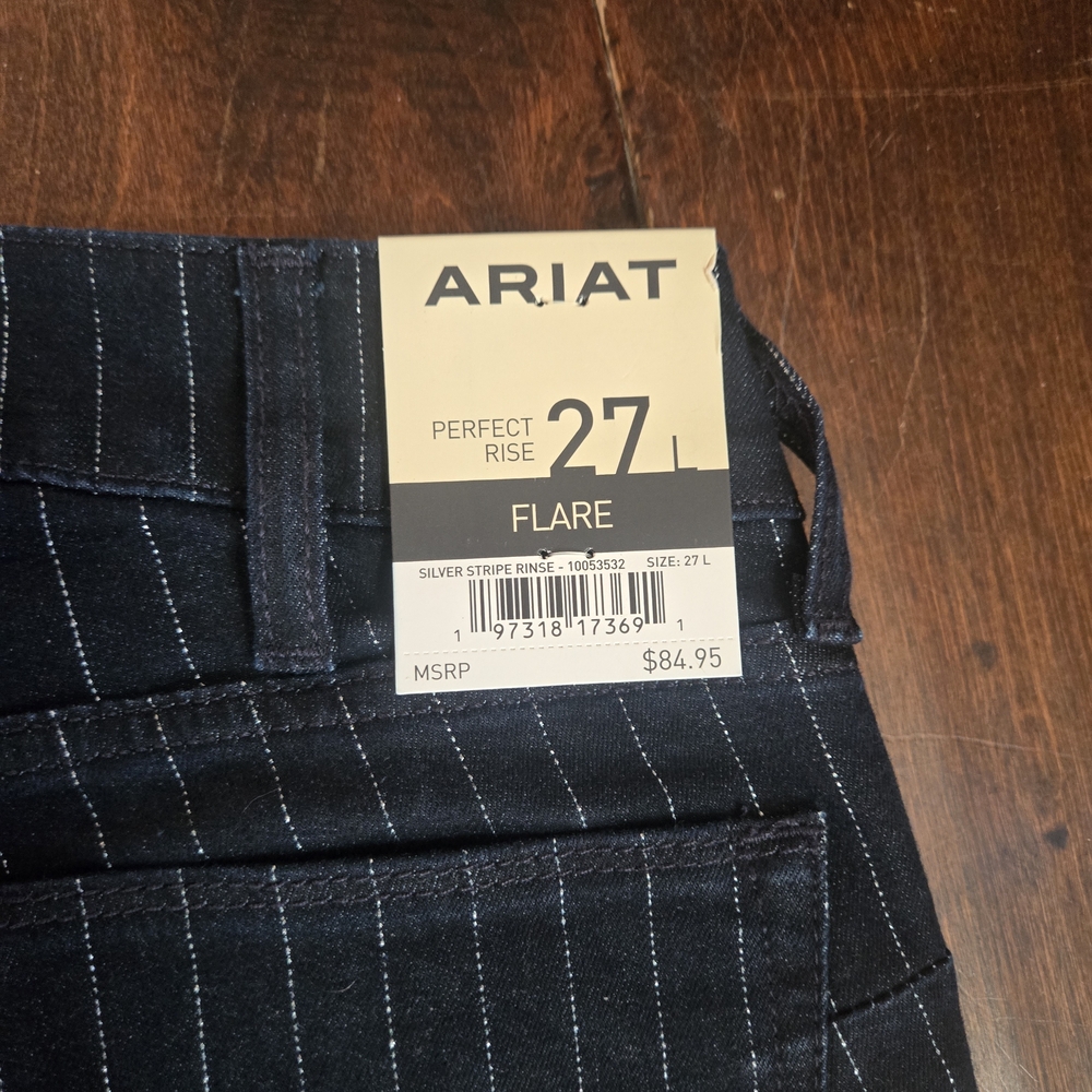 Ariat Navy Flare Jeans with White Pinstripes